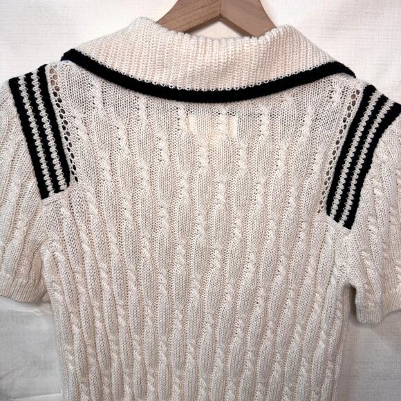 EUC Maeve Cable-Knit Polo Sweater Tee Size S Cream Linen Stripes Preppy Tennis - Picture 6 of 10